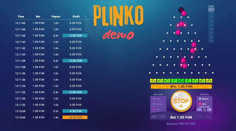 Plinko demo game - play without risk